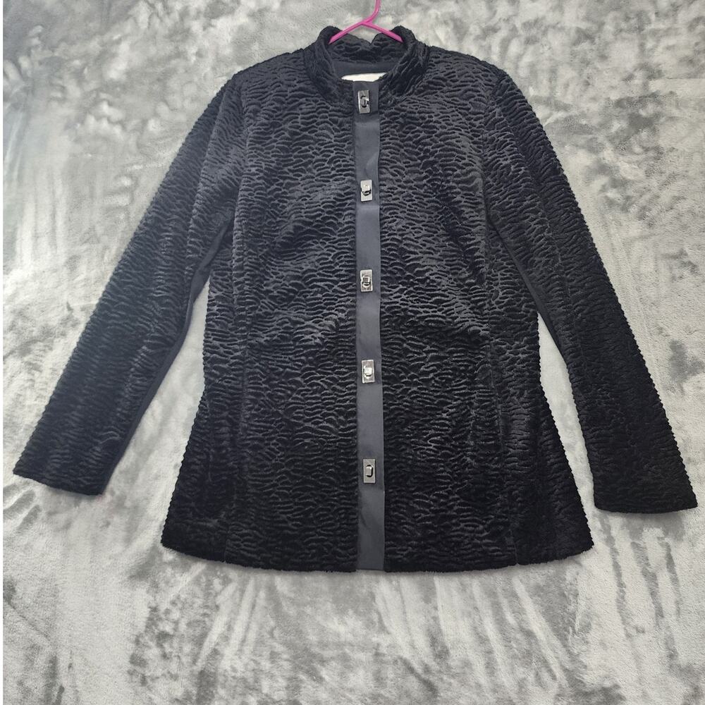 Carol Anderson By Invitation Jacket Womens M Black Faux Fur Turn Lock‎ Classic